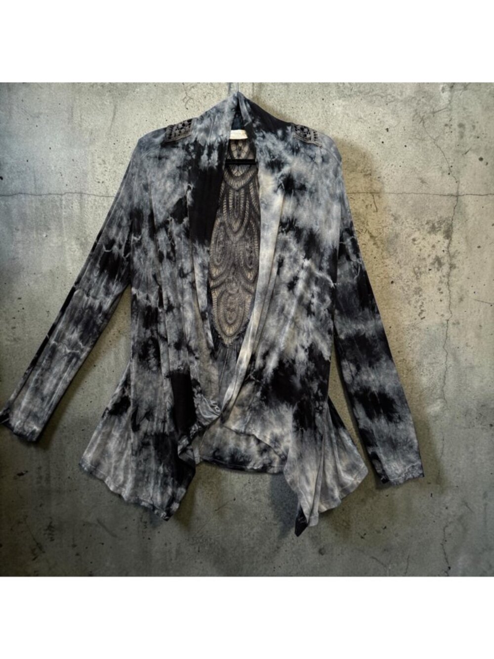 Nature Art Lynn Yang Tie Die Top Open Front Size M Whimsygoth Scarf Hem Lace - Picture 2 of 9
